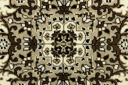 Hand-Knotted Kirman Square Rug Cream Floral Wool
