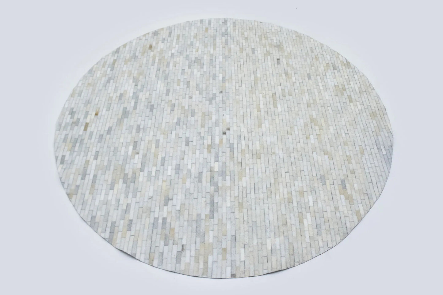 Hand Crafted Beige Brown Cowhide Leather Rug Round Modern Carpet