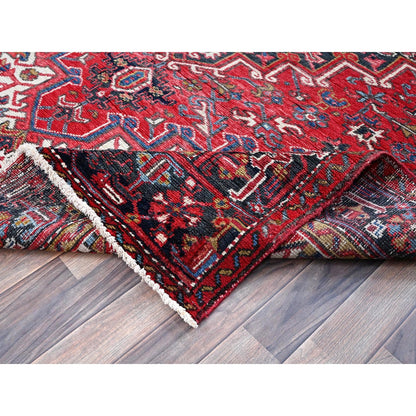 7'X9' Red Vintage Zoroastrian Heris Shaved Low 100% Wool Hand Knotted Rug