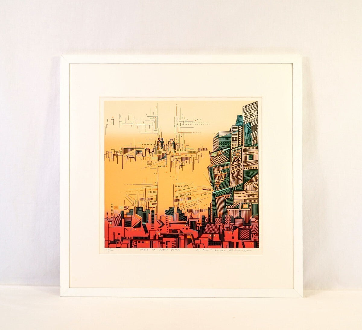 Risaburo Kimura Signed Original Serigraph Screenprint Wall St. New York Framed