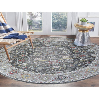 11'7"X11'7" Hand Knotted Wool Peshawar Design Gray Round Rug