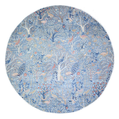 12'X12' Glaucous Blue Hand Knotted Afghan Peshawar Wool Round Rug