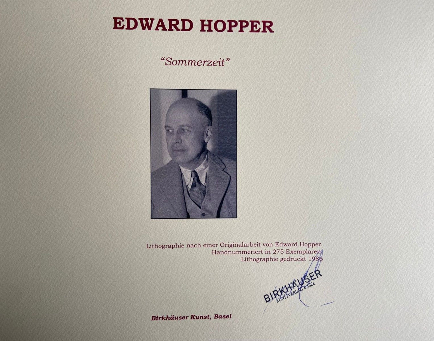 Edward Hopper 'Summer' Lithograph Coa Signed And Stamped 275 Ex
