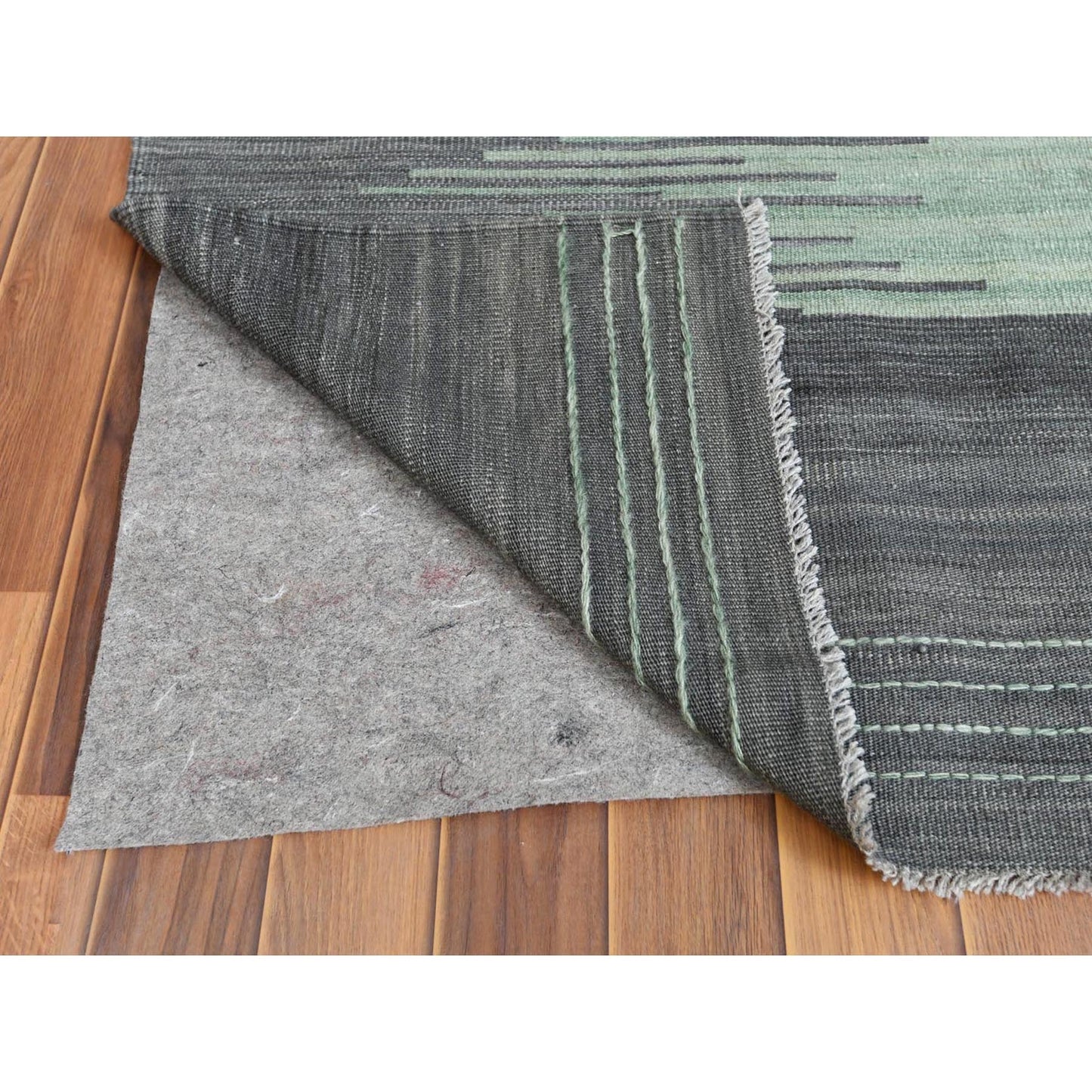 10'X14'1" Hand Woven Light Green Flat Weave Kilim Reversible Wool Rug