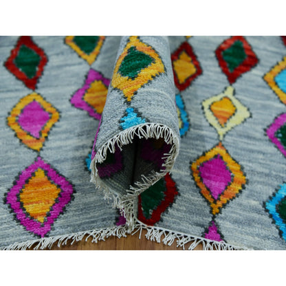 10'2"X14' Gray Colorful Moroccan Inspired Design Hand Knotted Wool Rug