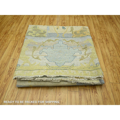 9'1"X12'1" Gray & Gold Antiqued Bijar Garus Design Hand Knotted Wool Rug