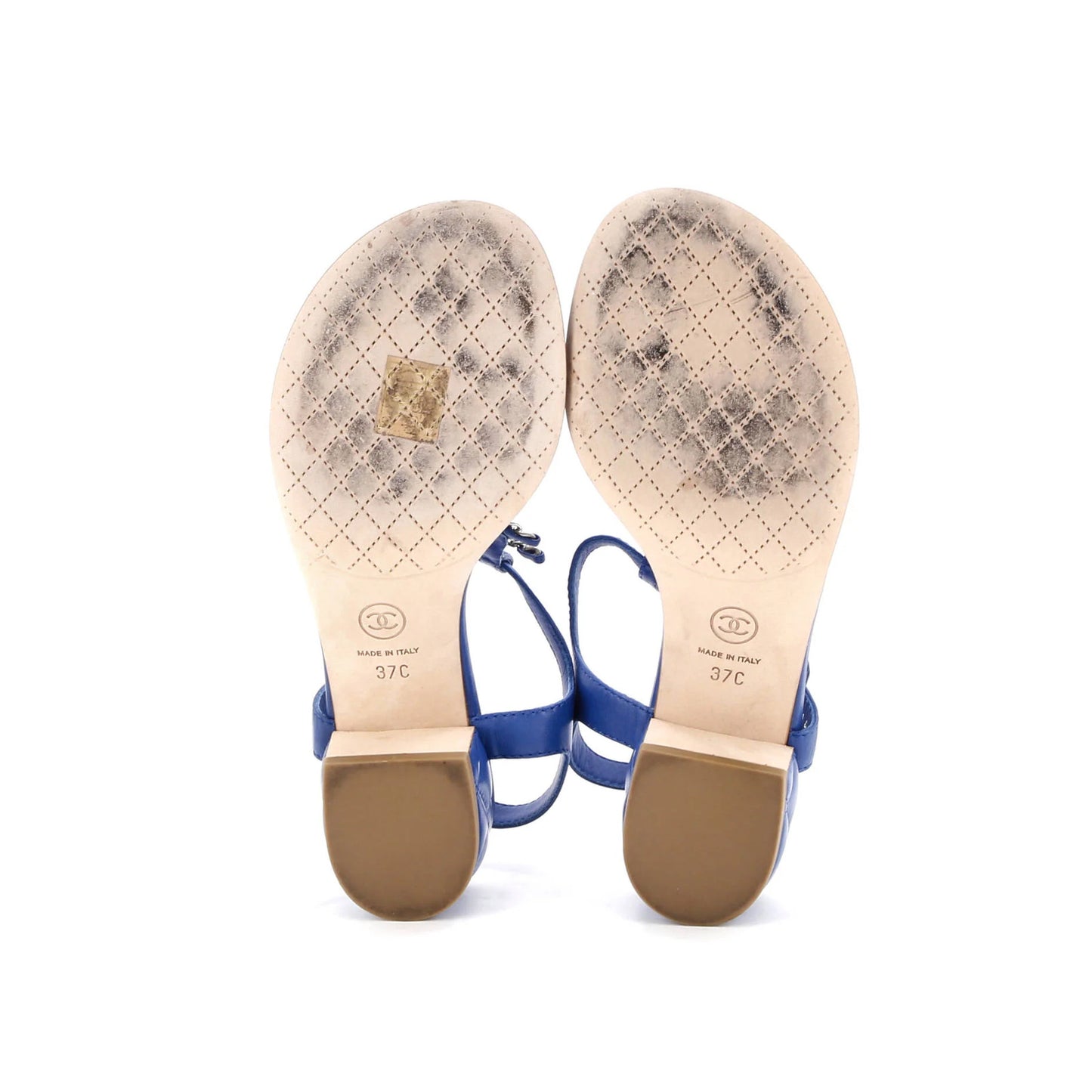 Chanel Women'S Cc Chain T-Strap Sandals Quilted Leather