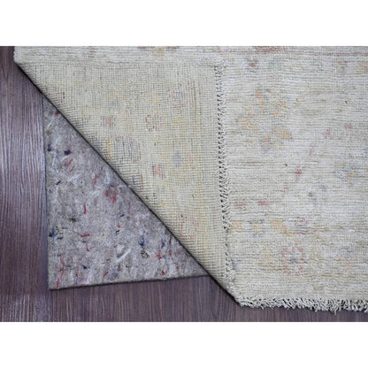 7'10"X9'8" Gray Hand Knotted Afghan Angora Oushak Leaf Design Wool Rug