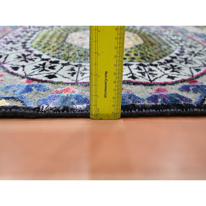 2'9"X8'1" Salsa Red Silk With Wool Mamluk Design Hand Knotted Runner Rug