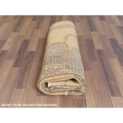 6'1"X9'6" Semi Antique Orange Farsian Tebraz Hand Knotted Clean Wool Rug