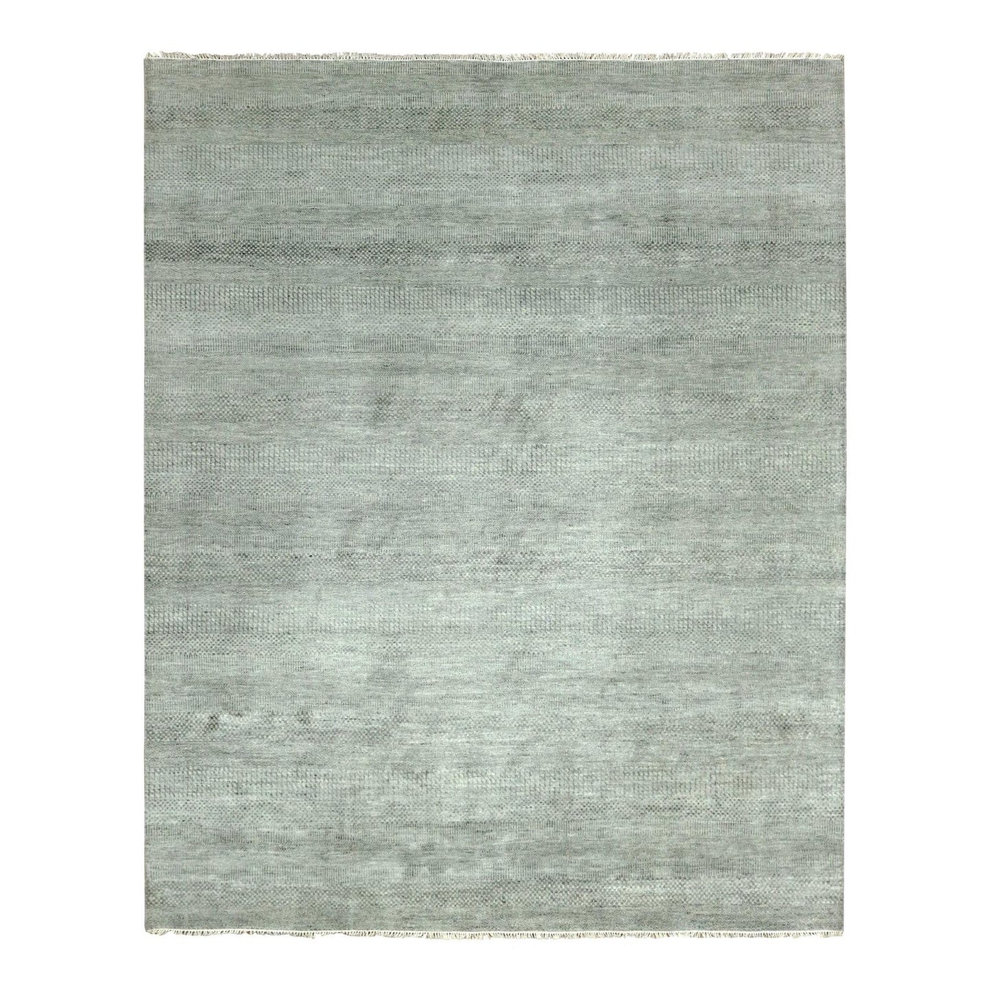 8'X10' Ash Gray Wool And Silk Hand Knotted Grass Design Oriental Rug