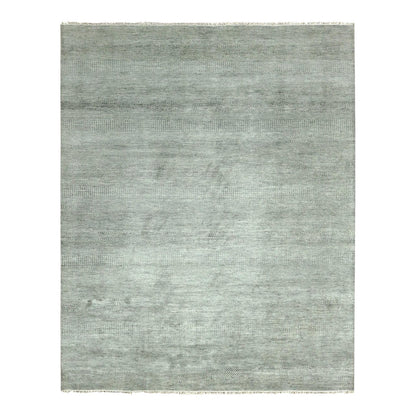 8'X10' Ash Gray Wool And Silk Hand Knotted Grass Design Oriental Rug