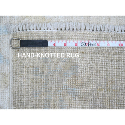 2'7"X9'10" White Angora Oushak Leaf Design Hand Knotted Wool Runner Rug