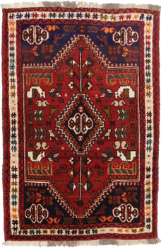 Carpet 3X5 Hand-Knotted Red Oriental Rug Small Tribal Style Farmhouse Kitchen