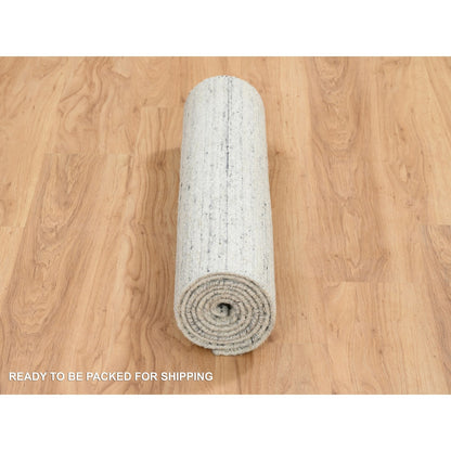 2'6"X7'10" Beige Hand Loomed Variegated Modern Design Wool Runner Rug