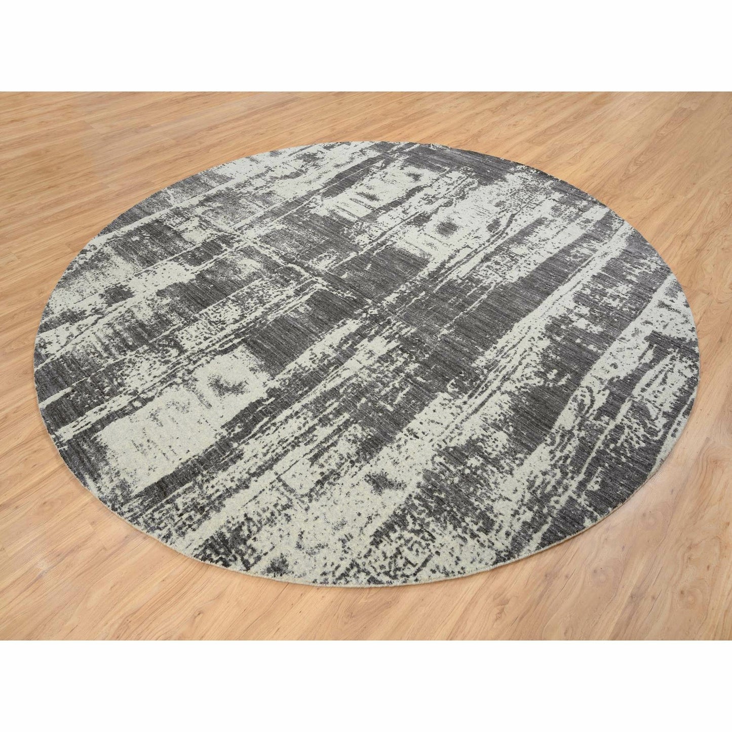 10'X10' Black Modern Design Wool And Silk Hand Loomed Round Rug