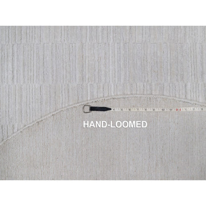 Ivory Hand Loomed 5'x5' Modern Soft Wool Striae Plain Round Design Rug