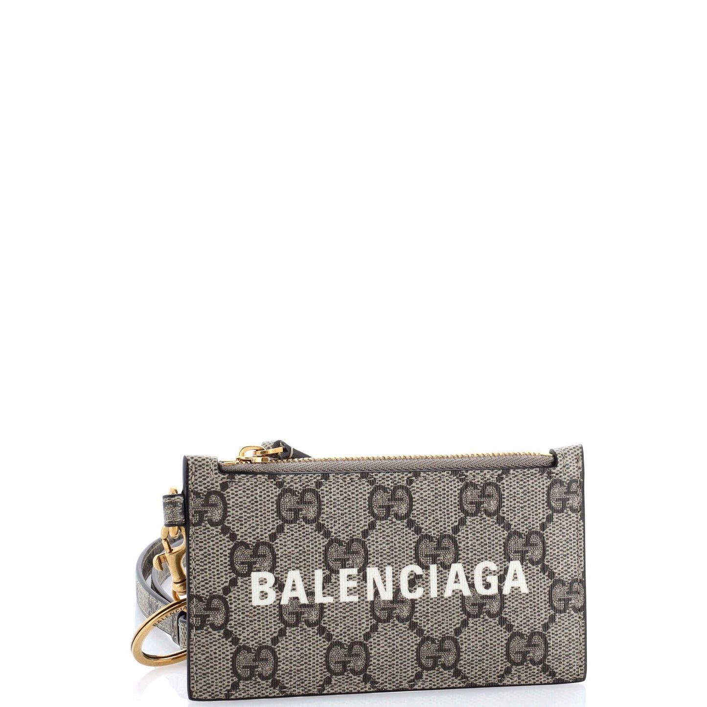 Gucci X Balenciaga The Hacker Project Zip Card Case With Strap Gg Coated Canvas