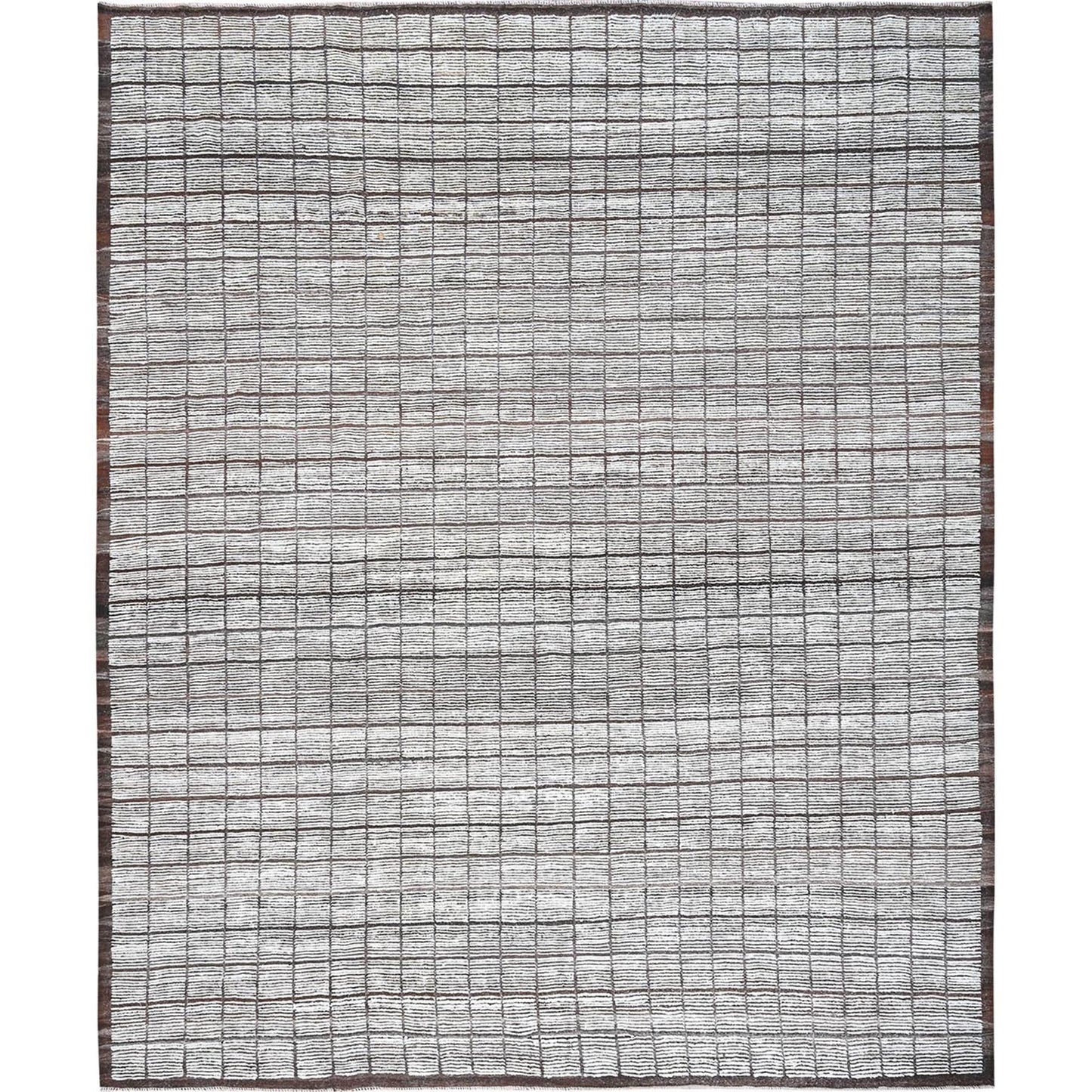 Rug 12'6"x15' White Moroccan Weave with Box Design Wool Hand Knotted XL