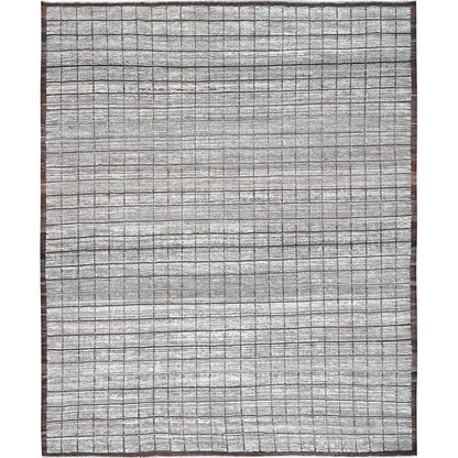 Rug 12'6"x15' White Moroccan Weave with Box Design Wool Hand Knotted XL