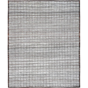Rug 12'6"x15' White Moroccan Weave with Box Design Wool Hand Knotted XL