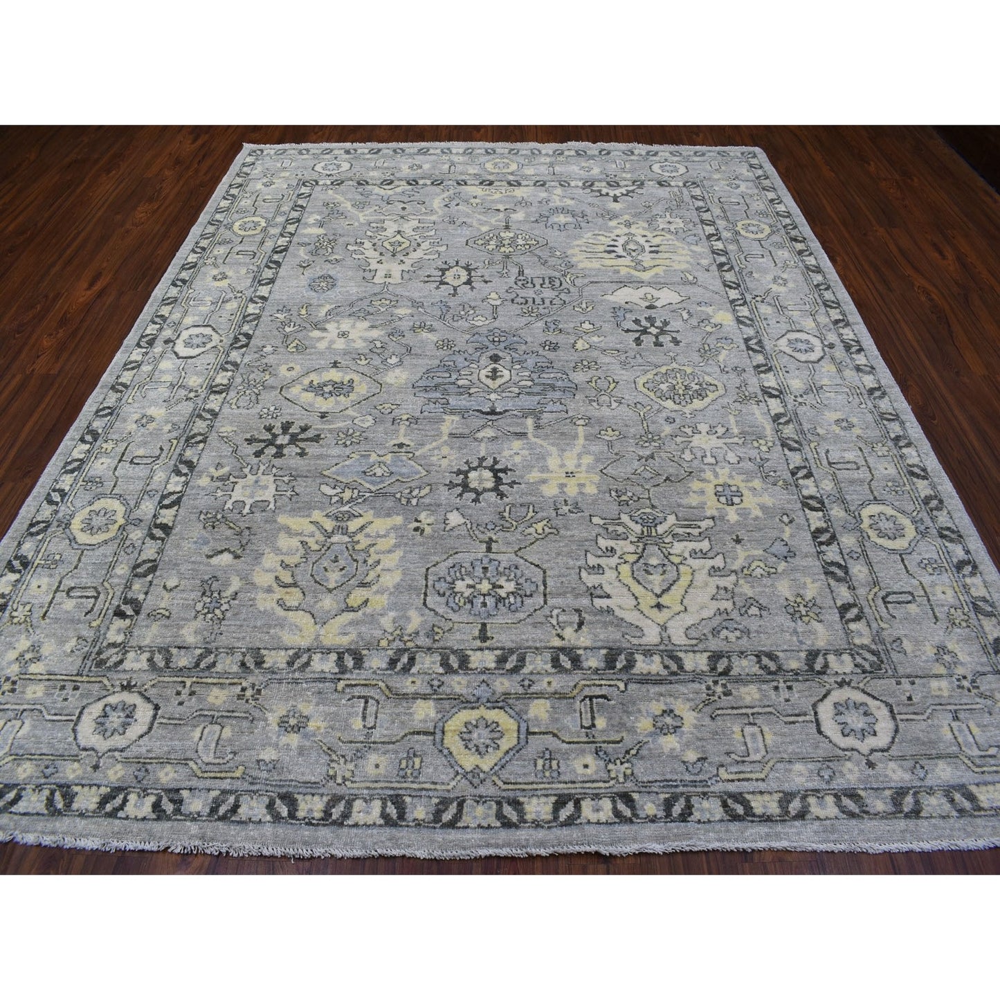 8'X9'9" Light Gray Angora Oushak Extra Soft Wool Hand Knotted Rug