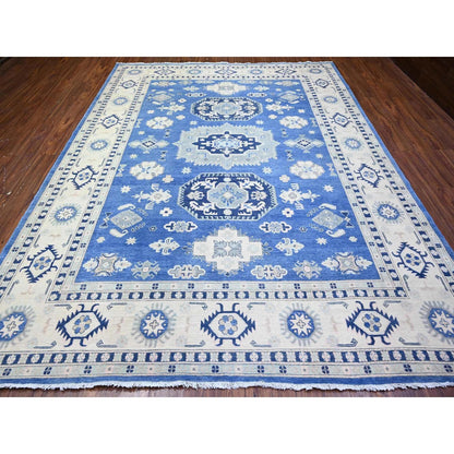 9'X11'5" Berry Blue Vintage Look Kazak Hand Knotted Wool Oriental Rug
