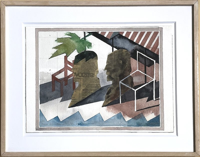 Robert H. Cumming (Usa) Original Painting Watercolor Collage On Paper Signed