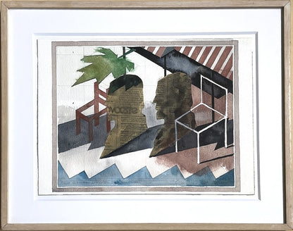 Robert H. Cumming (Usa) Original Painting Watercolor Collage On Paper Signed