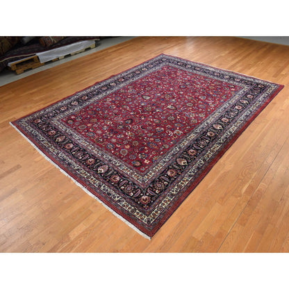 9'9"X12'10" Red Zoroastrian Clean Full Pile Pure Wool Hand Knotted Rug