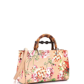 Gucci Bamboo Shopper Tote Blooms Print Leather Medium