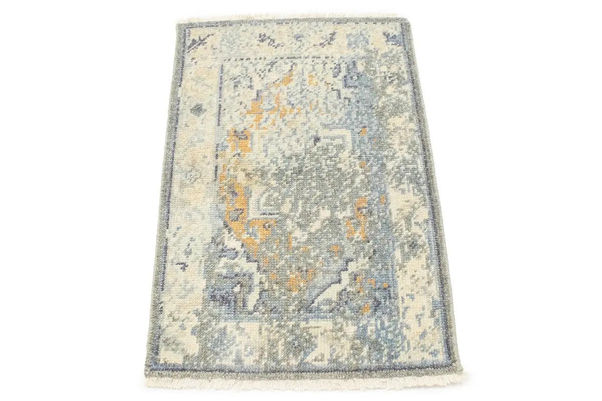 Hand-knotted muted distressed heriz wool rug transitional oriental carpet