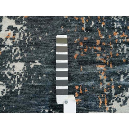 9'3"X11'9" Black Abstract With Curvilinear Motif Hand Knotted Modern Rug