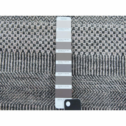 2'8"X10'2" Gray Wool And Silk Hand Knotted Modern Grass Design Runner Rug