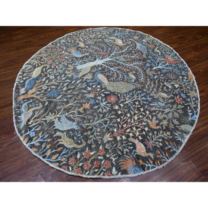 8'X8' Gauntlet Gray Wool Afghan Hand Knotted Peshawar Oriental Round Rug