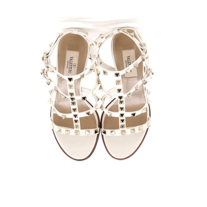 Valentino Garavani Women'S Rockstud Caged Ankle Strap Block Heel Sandals Leather