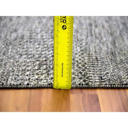 4'2"X6' Gray Modern Grass Design Natural Undyed Wool Hand Knotted Rug