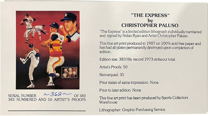 Nolan Ryan & Christopher Paluso Signed18X24 Lithograph 362/383 (Jsa)