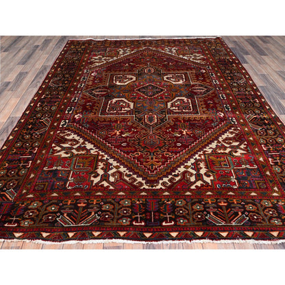 6'9"X9'4" Red Zoroastrian Heris Wool Good Condition Hand Knotted Rug