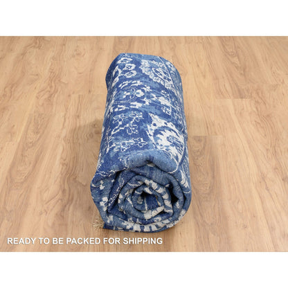 10'2"X10'2" Denim Blue Tebraz Wool And Silk Hand Knotted Round Rug