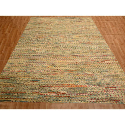 9'1"X12'2" Beige Wool And Sari Silk With Textured Weave Hand Knotted Rug
