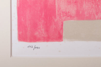 Bernard Cathelin Bouquet De Zinnias Sur Fond Rose Lithograph Signed Framed