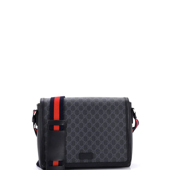 Gucci Web Strap Flap Messenger Bag Gg Coated Canvas Medium