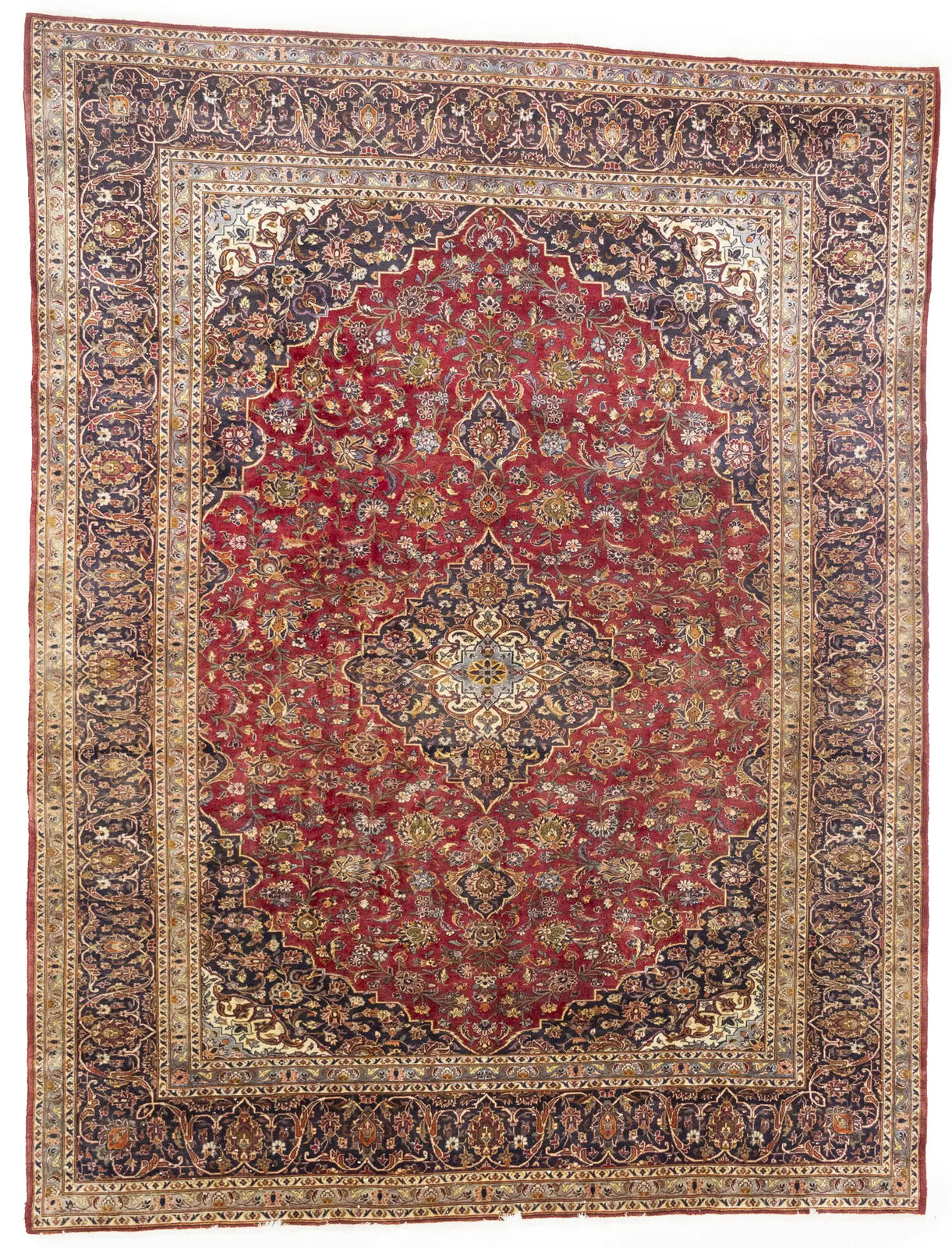 Semi-Antique Red Traditional Floral Handmade