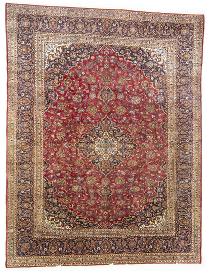 Semi-Antique Red Traditional Floral Handmade