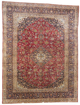 Semi-Antique Red Traditional Floral Handmade