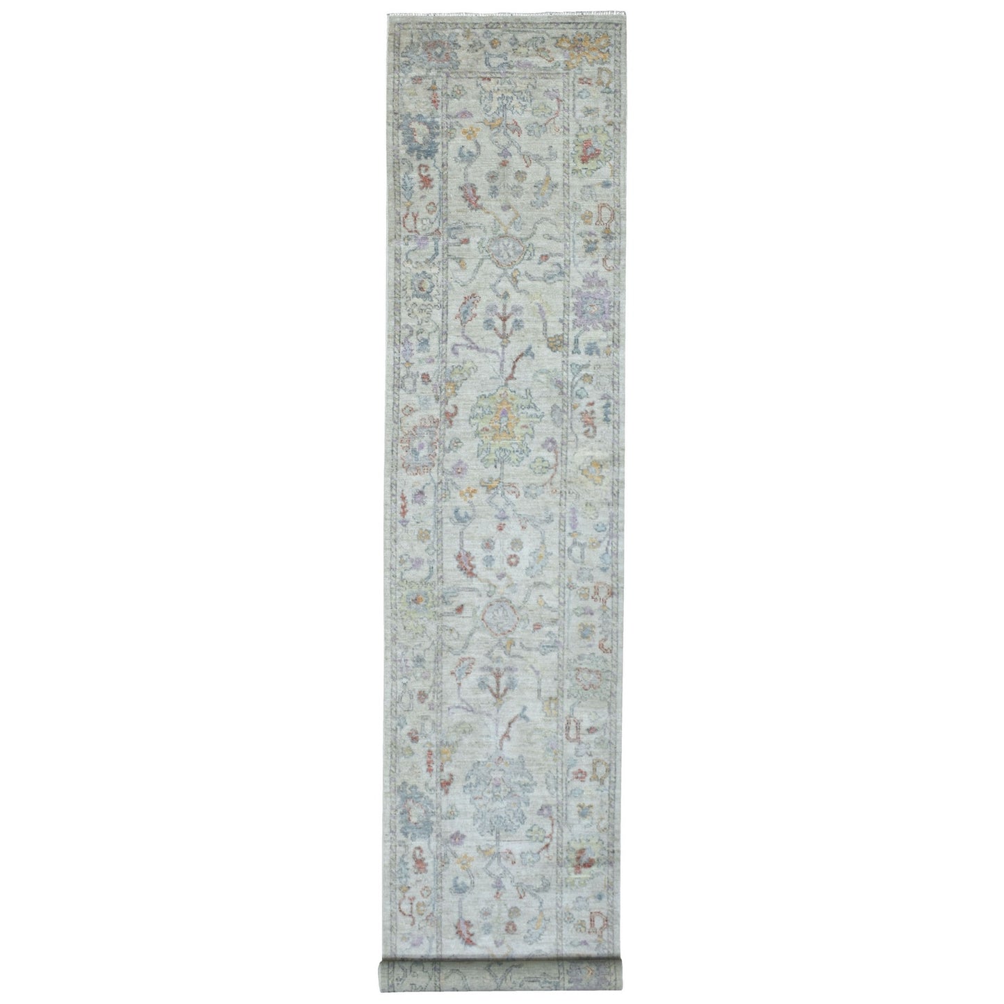 3'X15'10" Soft Wool Hand Knotted Gray Angora Oushak Xl Runner Rug