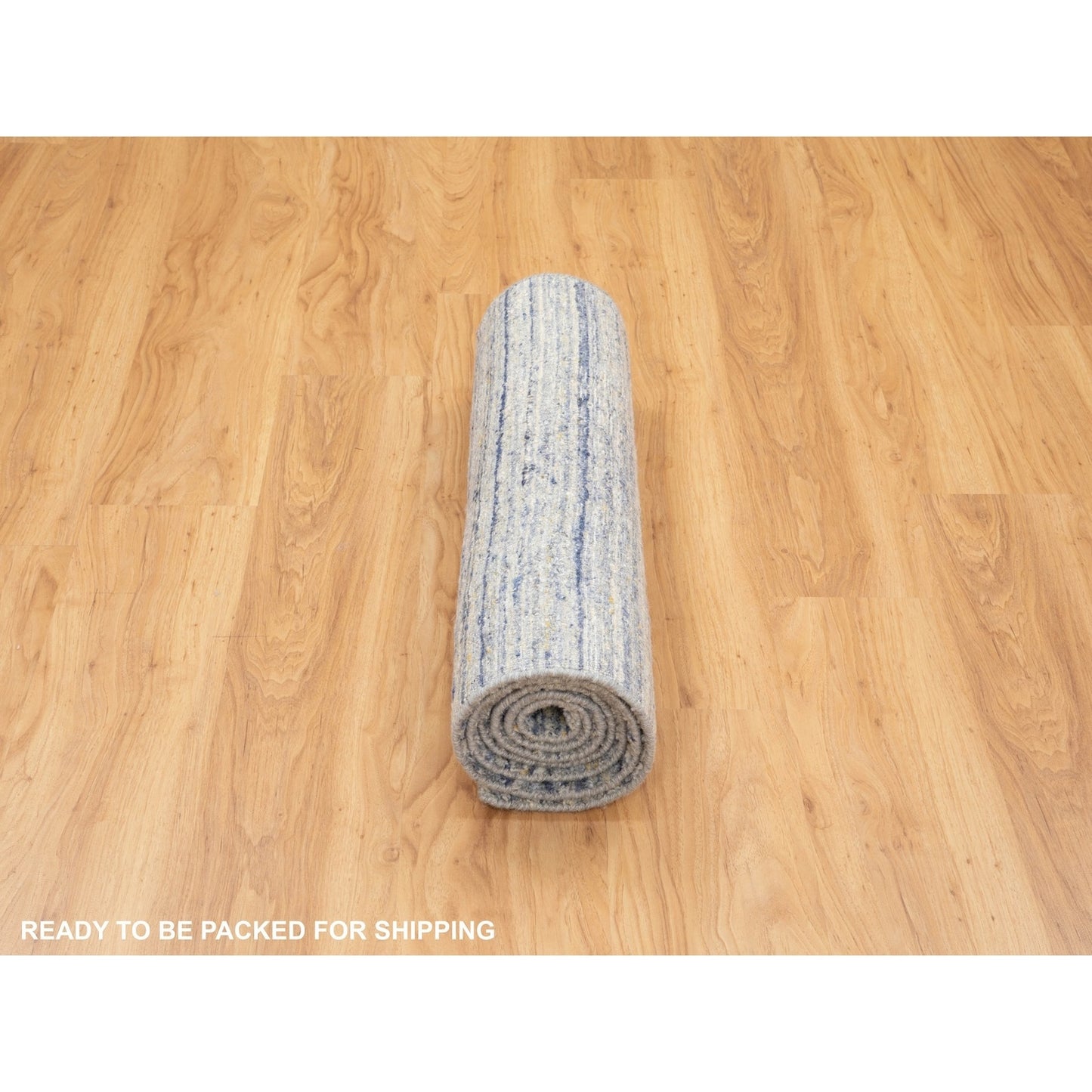 2'6"X8' Blue Variegated Design Hand Loomed Pure Wool Modern Runner Rug