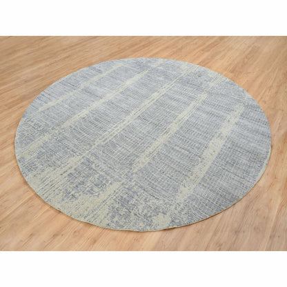 9'X9' Gray Jacquard Hand Loomed Wool And Plant Based Silk Round Rug