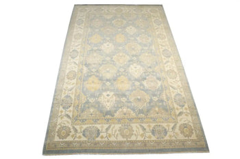 Handmade Palatial Oushak Chobi Rug Blue-Gray